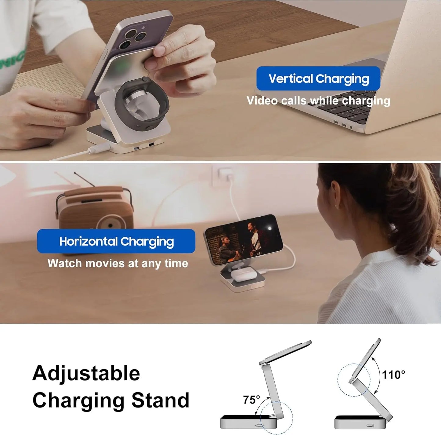 3 In 1 Magnetic Wireless Charger Stand Pad